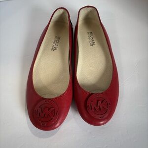 Michael Kors Red Leather Logo Ballet Flats